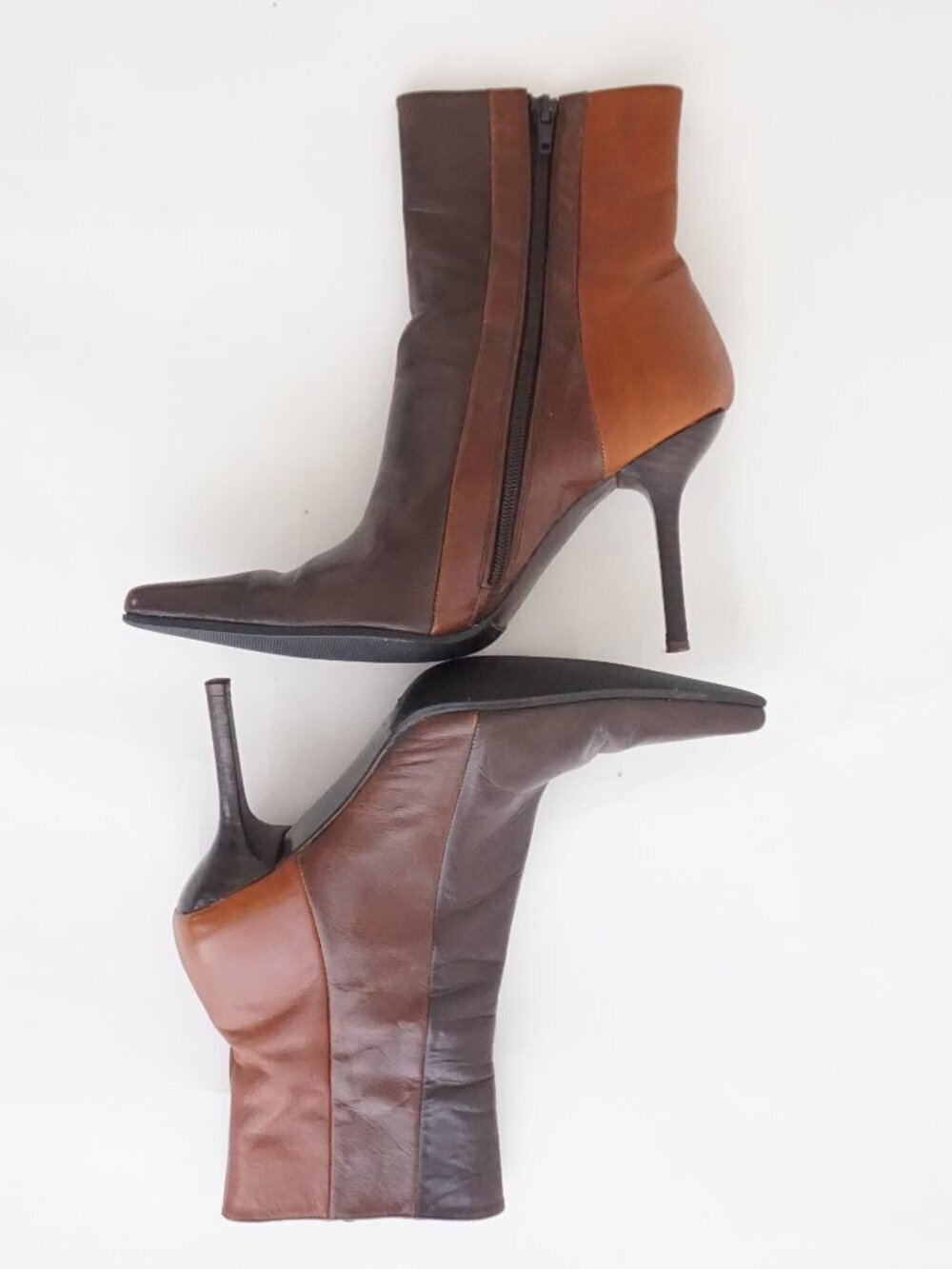 Vintage Bebe Brown Colourblock Leather Pointed Toe Stiletto Ankle Boots Size 8 W